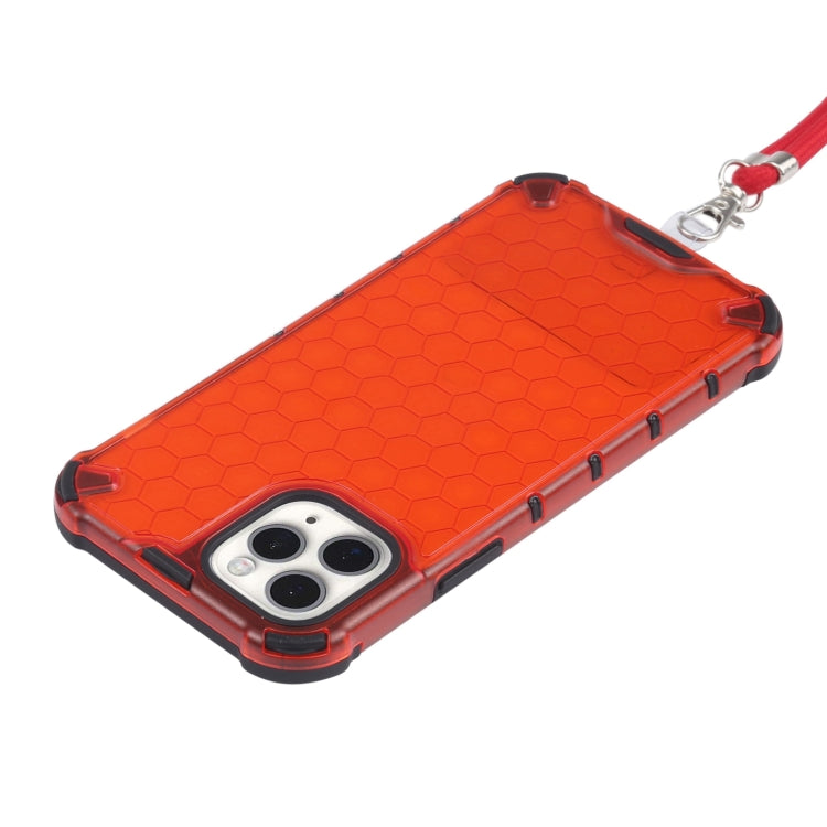 For iPhone 11 Pro Shockproof Honeycomb PC + TPU Case with Neck Lanyard (Red) by buy2fix