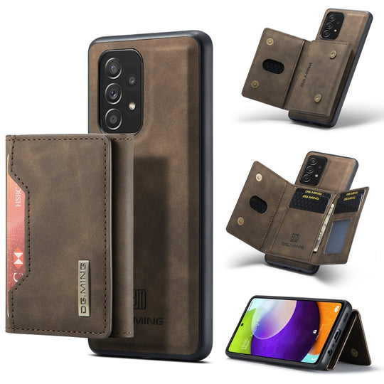 For Samsung Galaxy A52 5G / 4G DG.MING M2 Series 3-Fold Multi Card Bag + Back Cover Shockproof Case with Wallet & Holder Function(Coffee)