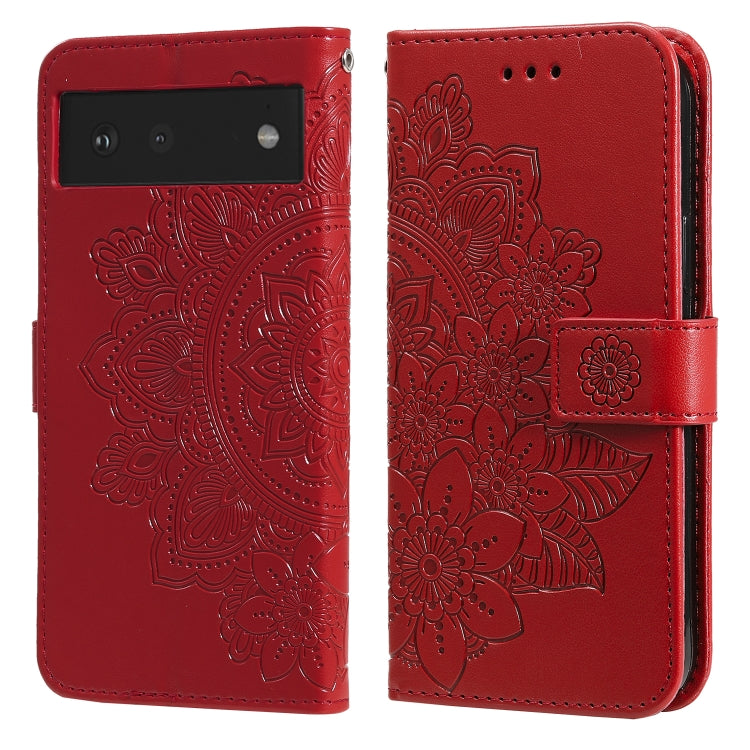 For Google Pixel 6 7-petal Flowers Embossing Pattern Horizontal Flip PU Leather Case with Holder & Card Slots & Wallet & Photo Frame(Red) by buy2fix