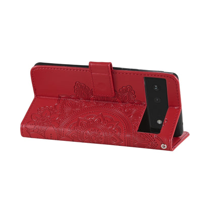 For Google Pixel 6 7-petal Flowers Embossing Pattern Horizontal Flip PU Leather Case with Holder & Card Slots & Wallet & Photo Frame(Red) by buy2fix