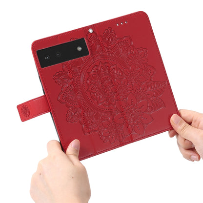 For Google Pixel 6 7-petal Flowers Embossing Pattern Horizontal Flip PU Leather Case with Holder & Card Slots & Wallet & Photo Frame(Red) by buy2fix