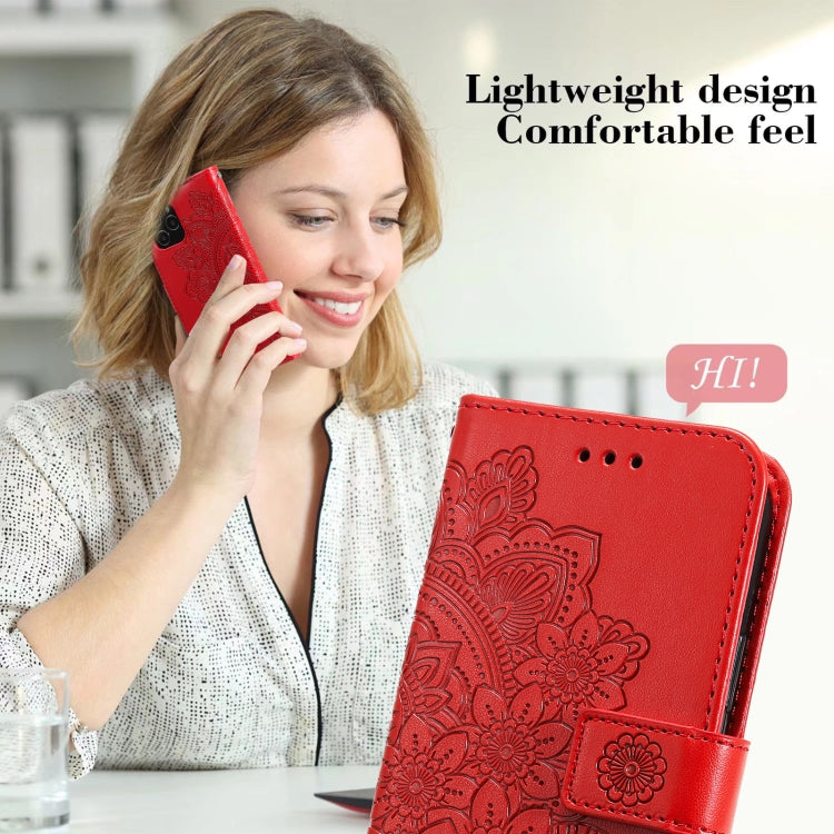 For Google Pixel 6 7-petal Flowers Embossing Pattern Horizontal Flip PU Leather Case with Holder & Card Slots & Wallet & Photo Frame(Red) by buy2fix