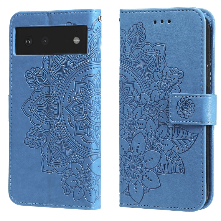 For Google Pixel 6 7-petal Flowers Embossing Pattern Horizontal Flip PU Leather Case with Holder & Card Slots & Wallet & Photo Frame(Blue) by buy2fix