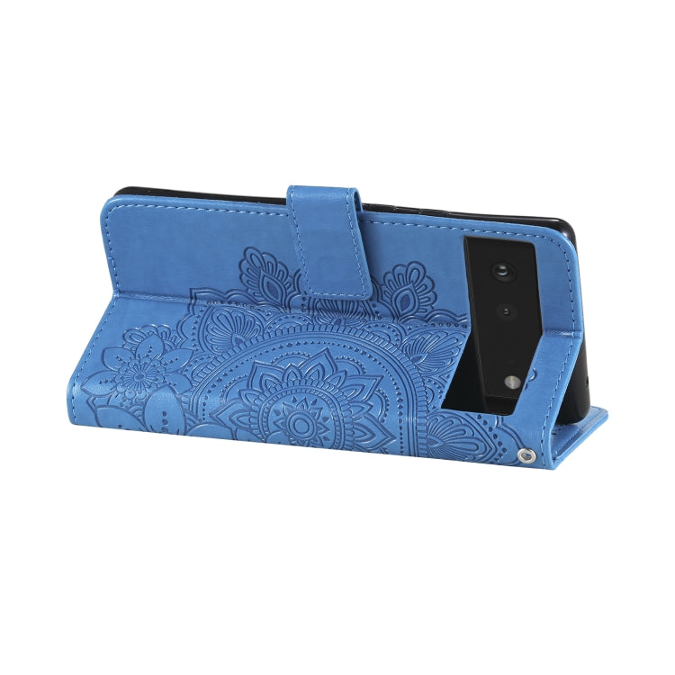For Google Pixel 6 7-petal Flowers Embossing Pattern Horizontal Flip PU Leather Case with Holder & Card Slots & Wallet & Photo Frame(Blue) by buy2fix