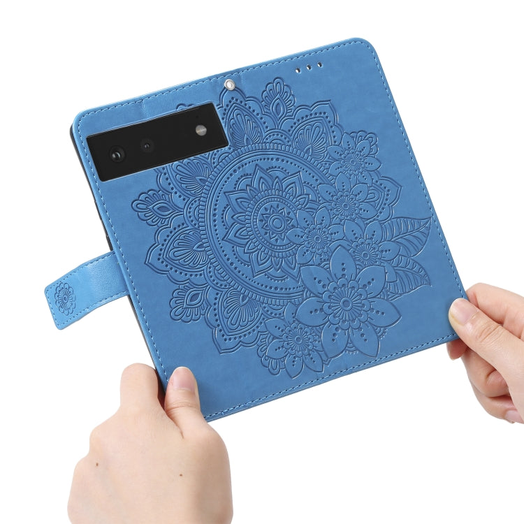 For Google Pixel 6 7-petal Flowers Embossing Pattern Horizontal Flip PU Leather Case with Holder & Card Slots & Wallet & Photo Frame(Blue) by buy2fix
