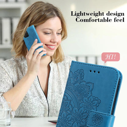 For Google Pixel 6 7-petal Flowers Embossing Pattern Horizontal Flip PU Leather Case with Holder & Card Slots & Wallet & Photo Frame(Blue) by buy2fix