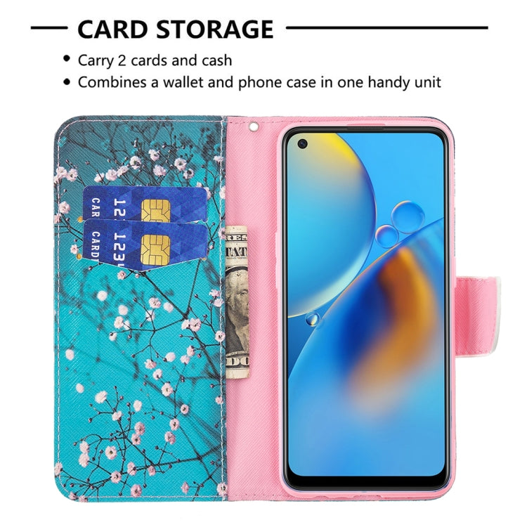 For OPPO A74 4G / F19 4G Colored Drawing Pattern Horizontal Flip Leather Case with Holder & Card Slots & Wallet(Plum Blossom) - OPPO Cases by buy2fix | Online Shopping UK | buy2fix