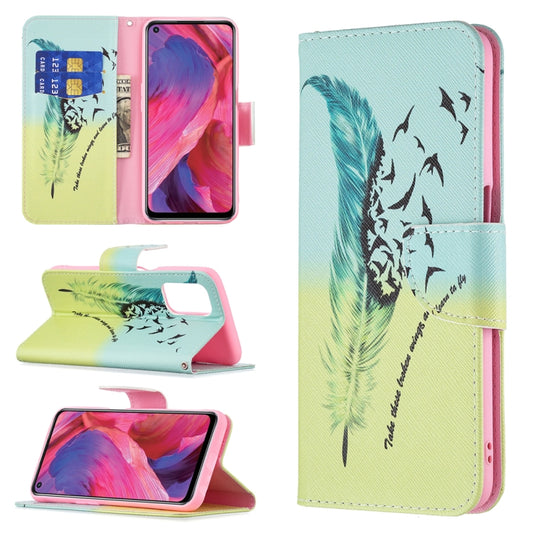 For OPPO A74 / A93 / A54 5G Colored Drawing Pattern Horizontal Flip Leather Case with Holder & Card Slots & Wallet(Feather) - OPPO Cases by buy2fix | Online Shopping UK | buy2fix