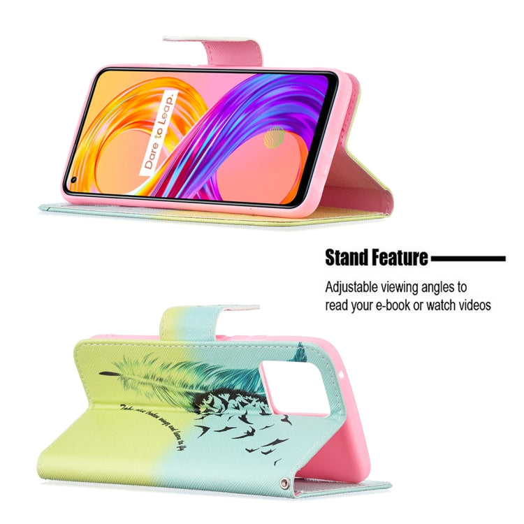 For OPPO Realme 8 / Realme 8 Pro Colored Drawing Pattern Horizontal Flip Leather Case with Holder & Card Slots & Wallet(Feather) - Realme Cases by buy2fix | Online Shopping UK | buy2fix