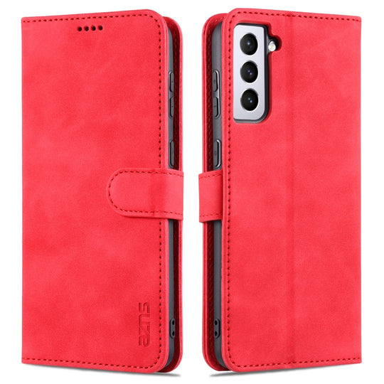 For Samsung Galaxy S21 FE 5G AZNS Skin Feel Calf Texture Horizontal Flip Leather Case with Card Slots & Holder & Wallet(Red)