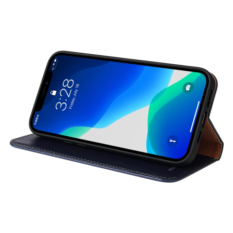 For iPhone 13 Pro Fierre Shann PU Leather Texture Horizontal Flip Leather Case with Holder & Card Slots & Wallet (Blue) by FIERRE SHANN