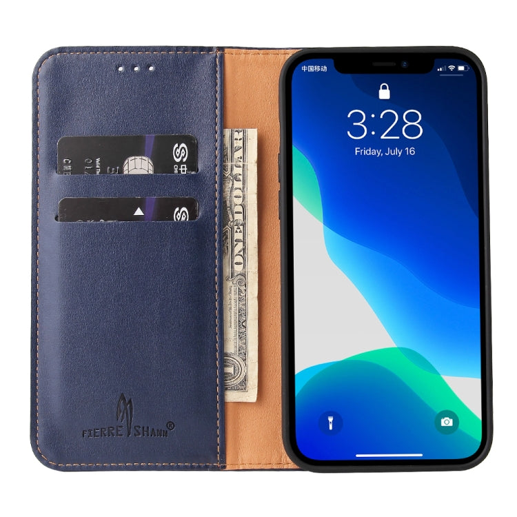 For iPhone 13 Pro Fierre Shann PU Leather Texture Horizontal Flip Leather Case with Holder & Card Slots & Wallet (Blue) by FIERRE SHANN