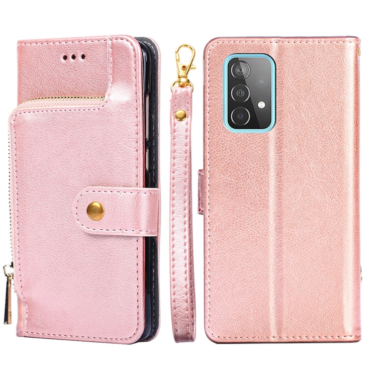 For Samsung Galaxy A52 5G / 4G Zipper Bag PU + TPU Horizontal Flip Leather Case with Holder & Card Slot & Wallet & Lanyard(Rose Gold) by buy2fix