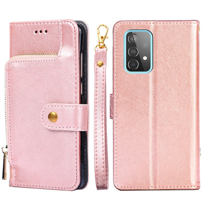 For Samsung Galaxy A52 5G / 4G Zipper Bag PU + TPU Horizontal Flip Leather Case with Holder & Card Slot & Wallet & Lanyard(Rose Gold) by buy2fix