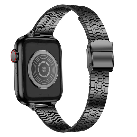 14mm Seven-beads Double Safety Buckle Slim Steel Watch Band For Apple Watch Ultra 49mm&Watch Ultra 2 49mm / Series 9&8&7 45mm / SE 3&SE 2&6&SE&5&4 44mm / 3&2&1 42mm(Black) by buy2fix
