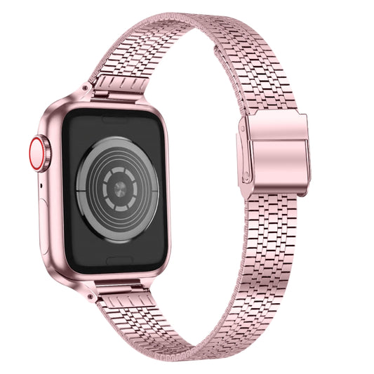 14mm Seven-beads Double Safety Buckle Slim Steel Watch Band For Apple Watch Ultra 49mm&Watch Ultra 2 49mm / Series 9&8&7 45mm / SE 3&SE 2&6&SE&5&4 44mm / 3&2&1 42mm(Rose Pink) by buy2fix