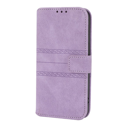 For iPhone 13 Embossed Striped Magnetic Buckle PU + TPU Horizontal Flip Leather Case with Holder & Card Slot & Wallet & Photo Frame & Sling(Purple) - iPhone 13 Cases by buy2fix | Online Shopping UK | buy2fix