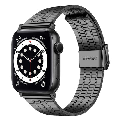 Seven-beads Double Safety Buckle Steel Watch Band For Apple Watch Ultra 49mm&Watch Ultra 2 49mm / Series 9&8&7 45mm / SE 3&SE 2&6&SE&5&4 44mm / 3&2&1 42mm(Black) - Watch Bands by buy2fix | Online Shopping UK | buy2fix