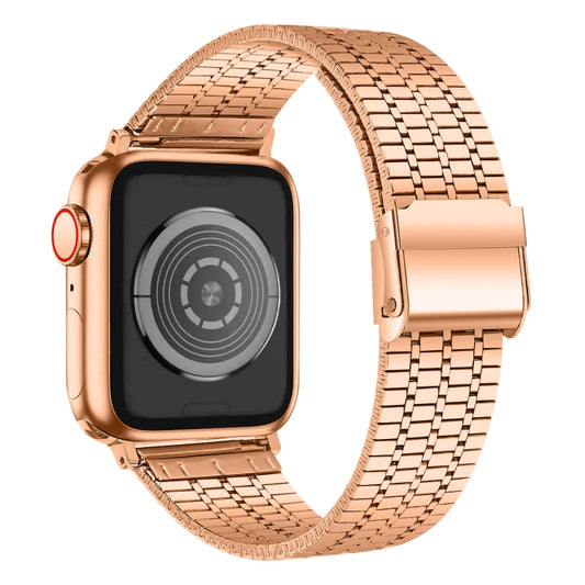 Seven-beads Double Safety Buckle Steel Watch Band For Apple Watch Ultra 49mm&Watch Ultra 2 49mm / Series 9&8&7 45mm / SE 3&SE 2&6&SE&5&4 44mm / 3&2&1 42mm(Rose Gold) by buy2fix