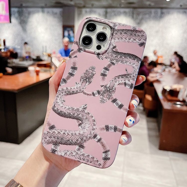 For iPhone 12 / 12 Pro Natural Scenery Pattern TPU Protective Case(Pink Snake) by buy2fix