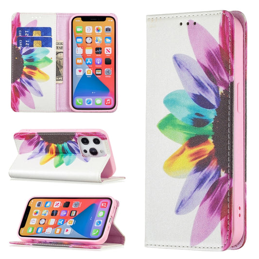 For iPhone 13 Pro Colored Drawing Pattern Invisible Magnetic Horizontal Flip PU Leather Case with Holder & Card Slots & Wallet (Sun Flower) - iPhone 13 Pro Cases by buy2fix | Online Shopping UK | buy2fix