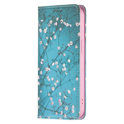 For iPhone 13 Pro Max Colored Drawing Pattern Invisible Magnetic Horizontal Flip PU Leather Case with Holder & Card Slots & Wallet (Plum Blossom) - iPhone 13 Pro Max Cases by buy2fix | Online Shopping UK | buy2fix