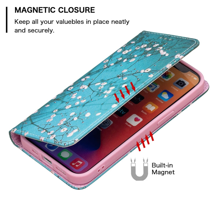 For iPhone 13 Pro Max Colored Drawing Pattern Invisible Magnetic Horizontal Flip PU Leather Case with Holder & Card Slots & Wallet (Plum Blossom) - iPhone 13 Pro Max Cases by buy2fix | Online Shopping UK | buy2fix