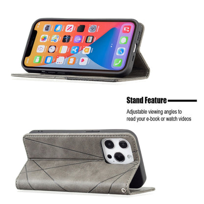 For iPhone 13 mini Rhombus Texture Horizontal Flip Magnetic Leather Case with Holder & Card Slots (Grey) by buy2fix