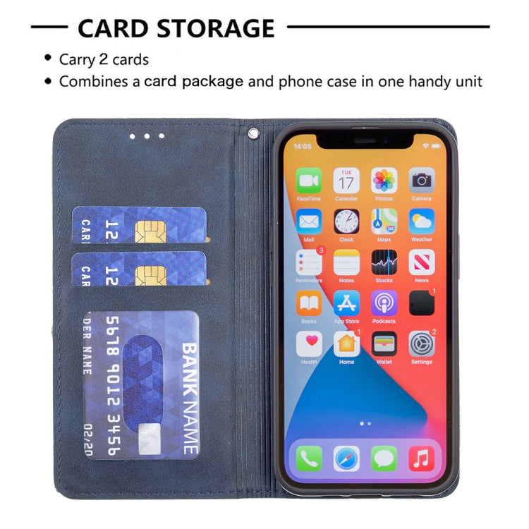 For iPhone 13 mini Rhombus Texture Horizontal Flip Magnetic Leather Case with Holder & Card Slots (Blue) - iPhone 13 mini Cases by buy2fix | Online Shopping UK | buy2fix