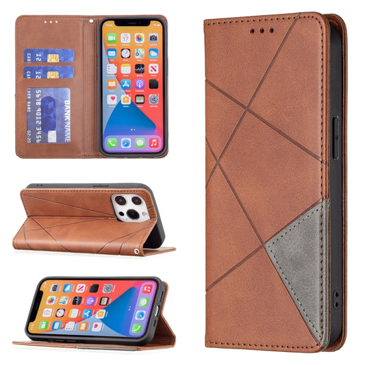 For iPhone 13 mini Rhombus Texture Horizontal Flip Magnetic Leather Case with Holder & Card Slots (Brown) by buy2fix