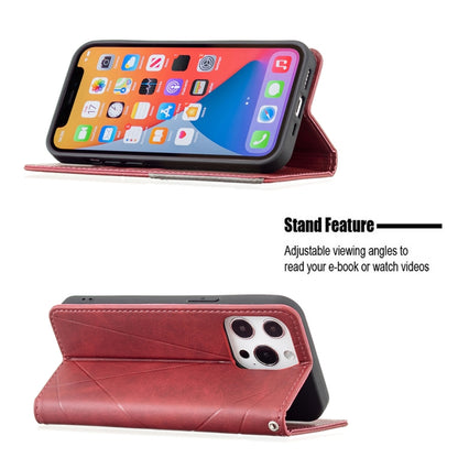 For iPhone 13 Rhombus Texture Horizontal Flip Magnetic Leather Case with Holder & Card Slots(Red) - iPhone 13 Cases by buy2fix | Online Shopping UK | buy2fix