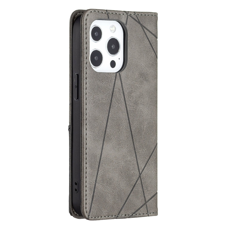 For iPhone 13 Rhombus Texture Horizontal Flip Magnetic Leather Case with Holder & Card Slots(Grey) - iPhone 13 Cases by buy2fix | Online Shopping UK | buy2fix