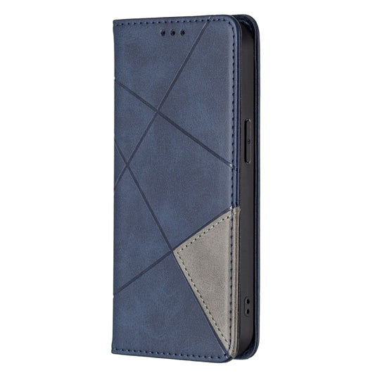 For iPhone 13 Pro Max Rhombus Texture Horizontal Flip Magnetic Leather Case with Holder & Card Slots (Blue) by buy2fix