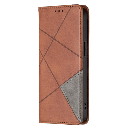 For iPhone 13 Pro Max Rhombus Texture Horizontal Flip Magnetic Leather Case with Holder & Card Slots (Brown) by buy2fix