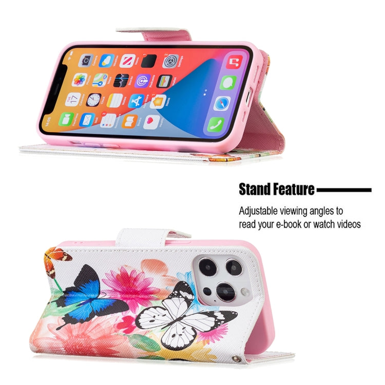 For iPhone 13 Colored Drawing Pattern Horizontal Flip Leather Case with Holder & Card Slots & Wallet(Two Butterflies) - iPhone 13 Cases by buy2fix | Online Shopping UK | buy2fix