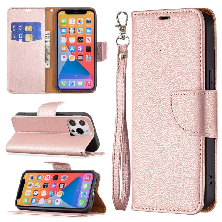 For iPhone 13 Litchi Texture Pure Color Horizontal Flip Leather Case with Holder & Card Slots & Wallet & Lanyard(Rose Gold) - iPhone 13 Cases by buy2fix | Online Shopping UK | buy2fix