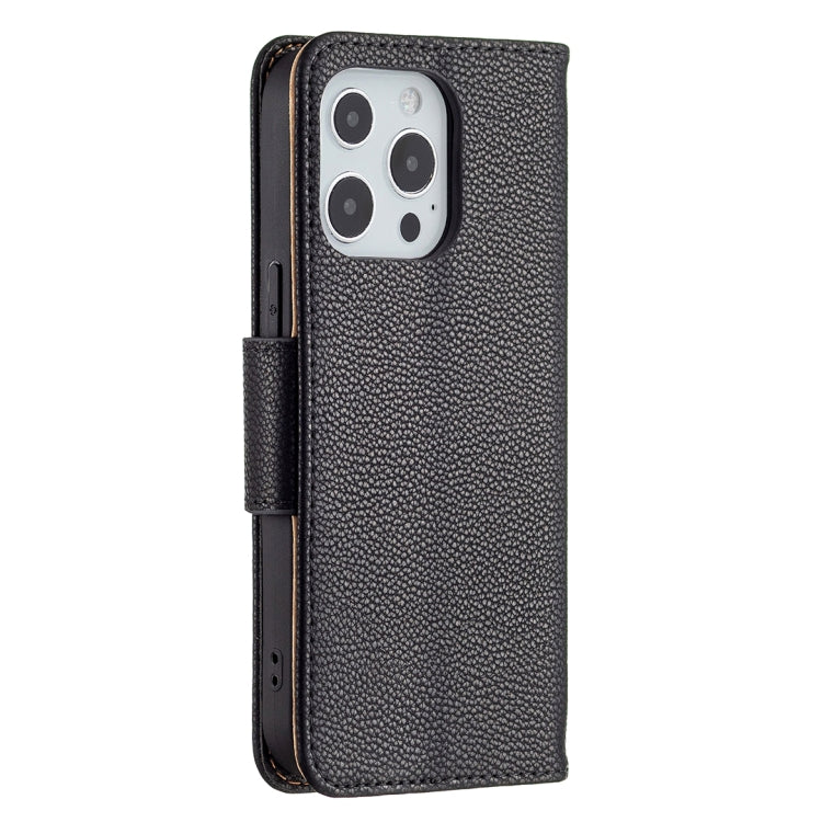 For iPhone 13 Pro Litchi Texture Pure Color Horizontal Flip Leather Case with Holder & Card Slots & Wallet & Lanyard (Black) - iPhone 13 Pro Cases by buy2fix | Online Shopping UK | buy2fix