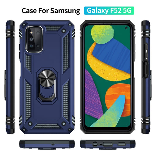 For Samsung Galaxy F52 5G Shockproof TPU + PC Protective Case with 360 Degree Rotating Holder(Blue) by buy2fix