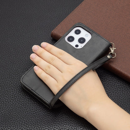 For iPhone 13 mini Retro Lambskin Texture Pure Color Horizontal Flip PU Leather Case, with Holder & Card Slots & Wallet & Lanyard(Black) by buy2fix