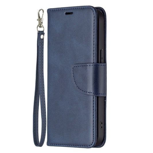 For iPhone 13 Retro Lambskin Texture Pure Color Horizontal Flip PU Leather Case, with Holder & Card Slots & Wallet & Lanyard(Blue) by buy2fix