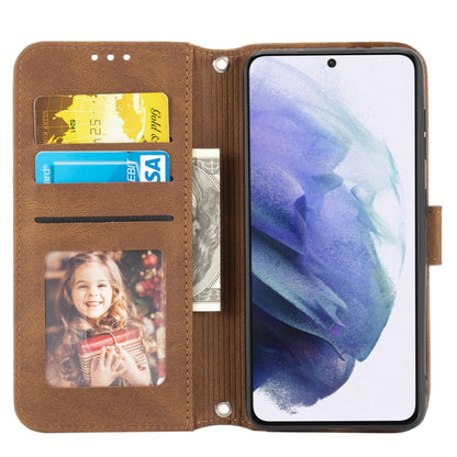 For Samsung Galaxy S21+ 5G Embossed Striped Magnetic Buckle PU + TPU Horizontal Flip Leather Case with Holder & Card Slot & Wallet & Photo Frame & Sling(Brown) by buy2fix