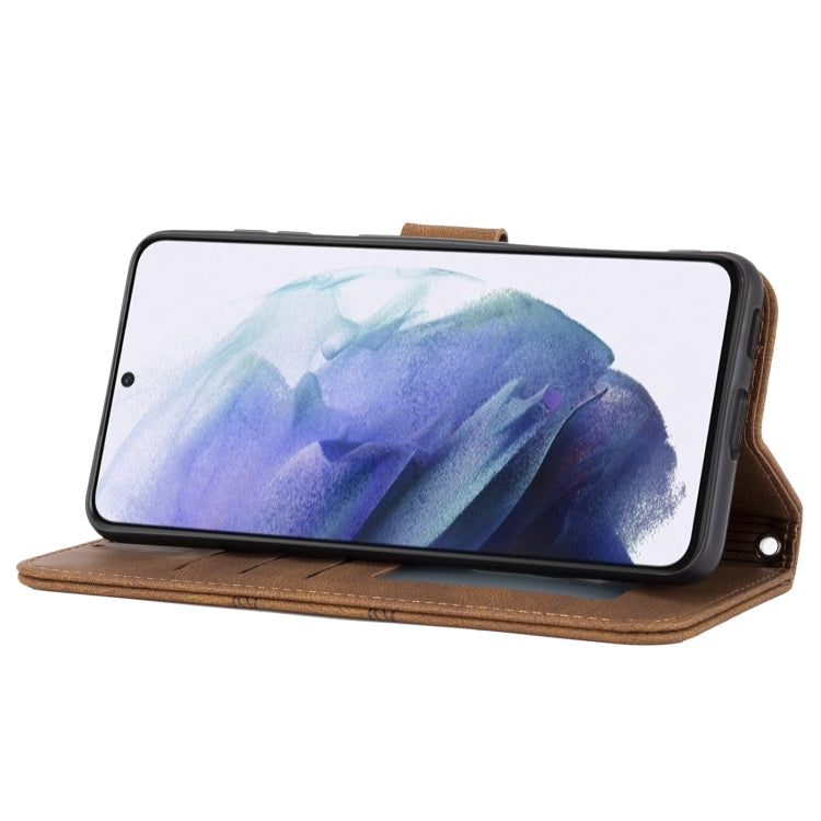 For Samsung Galaxy S21+ 5G Embossed Striped Magnetic Buckle PU + TPU Horizontal Flip Leather Case with Holder & Card Slot & Wallet & Photo Frame & Sling(Brown) by buy2fix