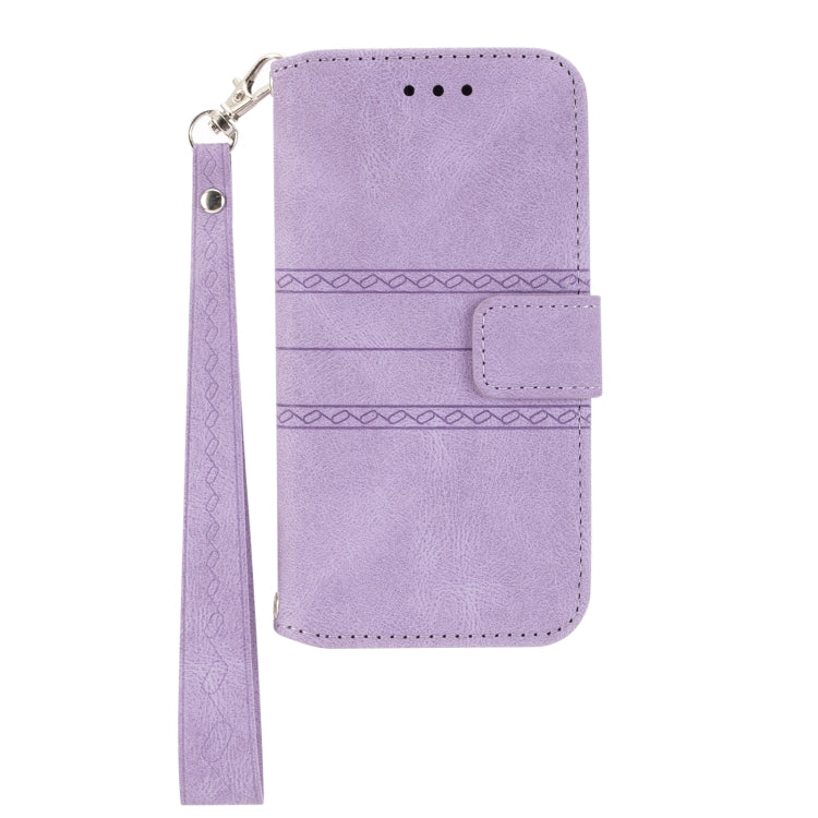 For Samsung Galaxy A12 5G Embossed Striped Magnetic Buckle PU + TPU Horizontal Flip Leather Case with Holder & Card Slot & Wallet & Photo Frame & Sling(Purple) by buy2fix