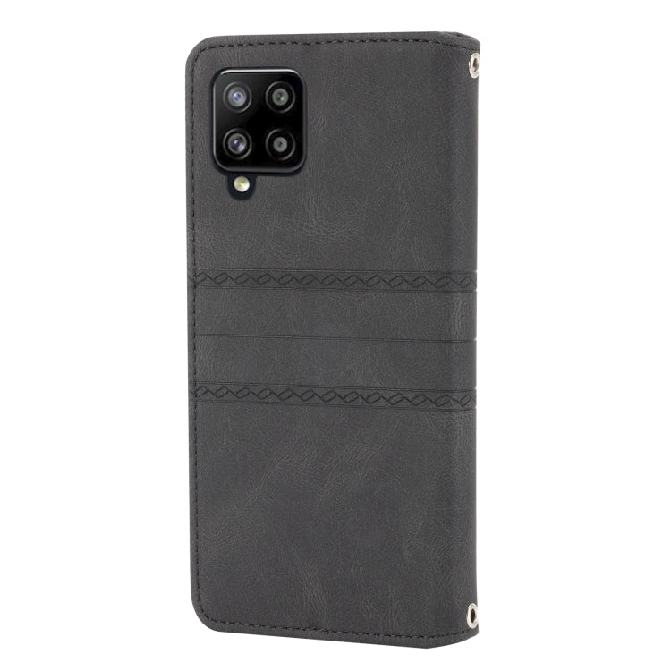 For Samsung Galaxy A12 5G Embossed Striped Magnetic Buckle PU + TPU Horizontal Flip Leather Case with Holder & Card Slot & Wallet & Photo Frame & Sling(Black) by buy2fix