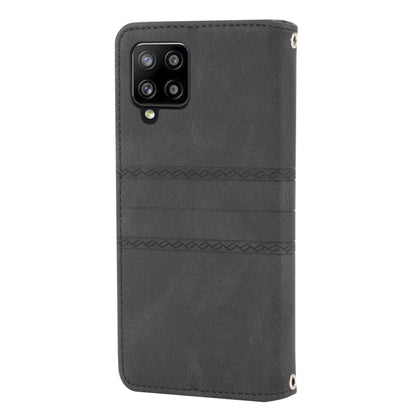 For Samsung Galaxy A12 5G Embossed Striped Magnetic Buckle PU + TPU Horizontal Flip Leather Case with Holder & Card Slot & Wallet & Photo Frame & Sling(Black) by buy2fix