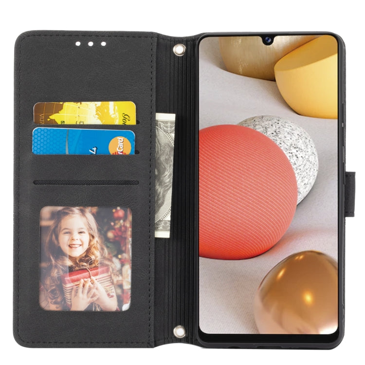 For Samsung Galaxy A12 5G Embossed Striped Magnetic Buckle PU + TPU Horizontal Flip Leather Case with Holder & Card Slot & Wallet & Photo Frame & Sling(Black) by buy2fix