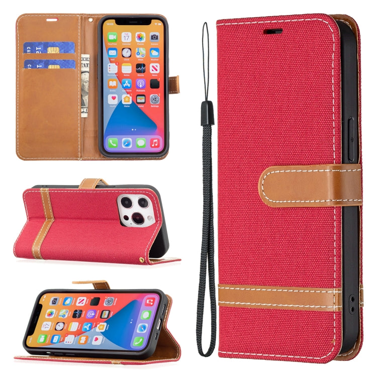 For iPhone 13 mini Color Matching Denim Texture Horizontal Flip Leather Case with Holder & Card Slots & Wallet & Lanyard (Red) by buy2fix