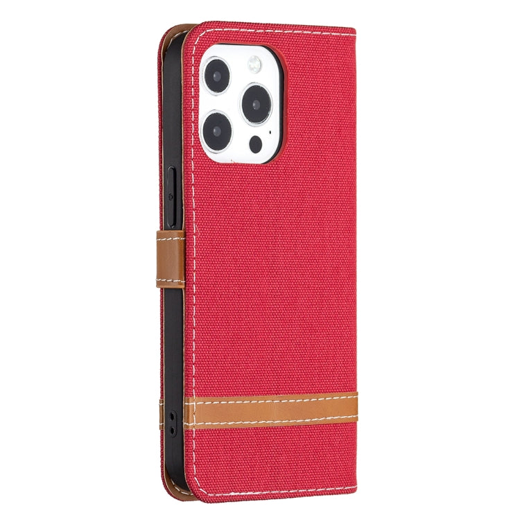 For iPhone 13 mini Color Matching Denim Texture Horizontal Flip Leather Case with Holder & Card Slots & Wallet & Lanyard (Red) by buy2fix