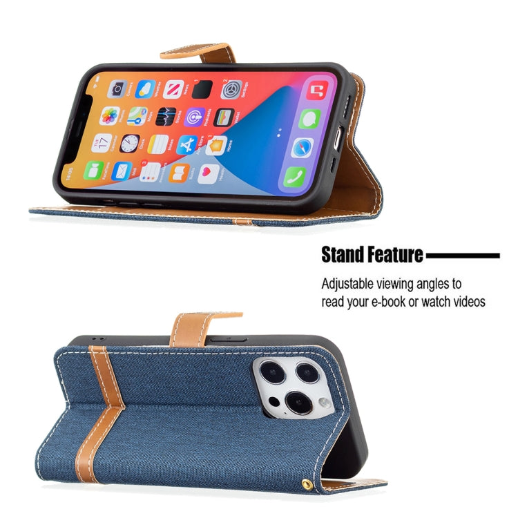 For iPhone 13 Pro Color Matching Denim Texture Horizontal Flip Leather Case with Holder & Card Slots & Wallet & Lanyard (Dark Blue) - iPhone 13 Pro Cases by buy2fix | Online Shopping UK | buy2fix