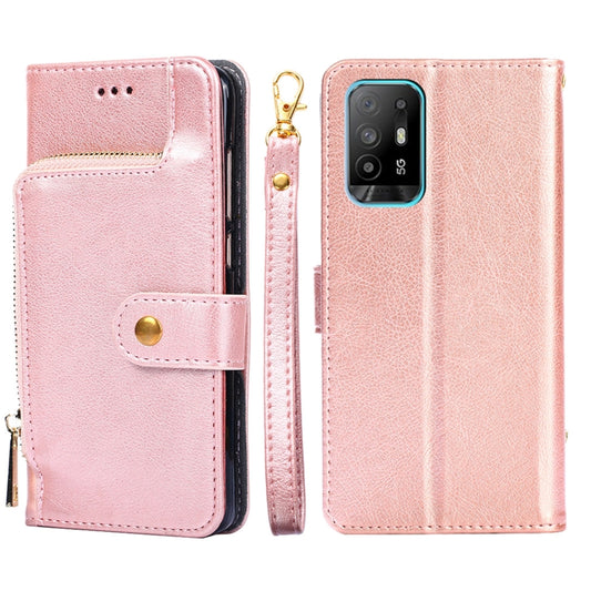 For OPPO A94 5G / F19 Pro+ 5G Zipper Bag PU + TPU Horizontal Flip Leather Case with Holder & Card Slot & Wallet & Lanyard(Rose Gold) - OPPO Cases by buy2fix | Online Shopping UK | buy2fix